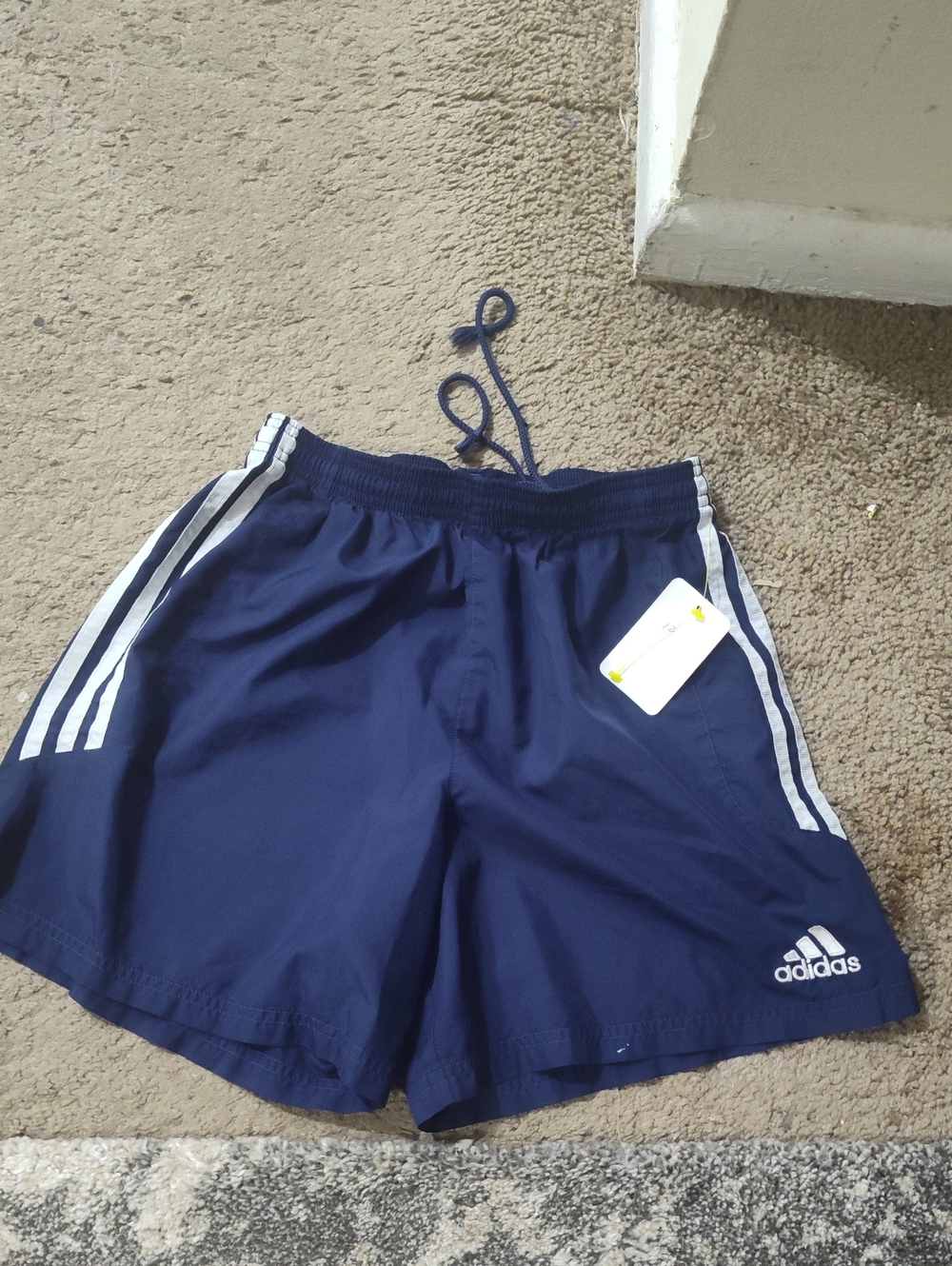 adidas Navy Blue Workout Shorts with White Stripes